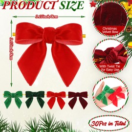 Daifunli 30 Pcs Christmas Velvet Bows 3.15" Bows for Christmas Tree Premade Bow for Christmas Wreath, Craft Gift Wrapping, Festive Winter Decor, Garland, Wedding(Red, Green, Dark Green, Burgundy)