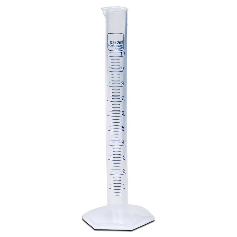 10ml Plastic Graduated Cylinder, Printed Graduations, Single Metric Scale, Polypropylene,