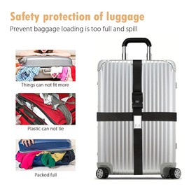 Suitcase Straps Pack of 2, Adjustable Suitcase Strap, 5 x 200 cm Suitcase Strap with Combination Lock, Suitcase Straps with Name, Suitcase Strap for Suitcase, Luggage, Travel Bag (Black)