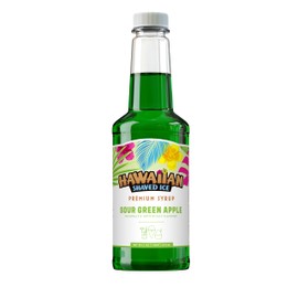 Hawaiian Shaved Ice Sour Green Apple Syrup - Nut Soy Dairy Free - Flavor Fluffy & Crunchy Snow Cones - Shelf Stable - Makes 8 Servings - 16 ounces