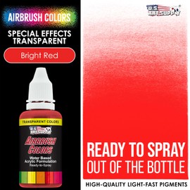 U.S. Art Supply Ready to Spray Special Effects Transparent Bright Red Acrylic Airbrush Paint - 1oz Bottle, Professional Grade Non-Toxic Water-Based Colors for Vibrant & Permanent Results