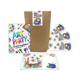 12 Invitation Cards for Children's Birthday Boys Girls Art Creative Party Painting Party Art Crafts DIY Invitations Birthday Invitations Kids Includes 12 Envelopes, 12 Bags, 12 Stickers