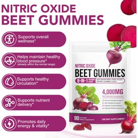 Beetroot Gummies, 90 Count - Non-GMO Beet Root Supplement for Healthy Circulation & Energy - Natural Vegan Fruit Flavor