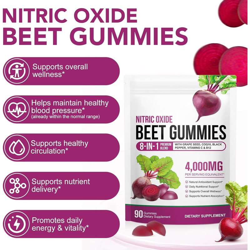Beetroot Gummies, 90 Count - Non-GMO Beet Root Supplement for
