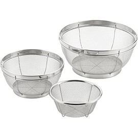 Yoshikawa Colander, 3-piece (5.9, 7.5, 9.8 inches (15, 19, 25 cm)) Stainless Steel, 3-Size Set Mizulead II, Tsubame Sanjo, Made in Japan, SJ3467