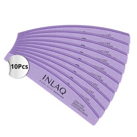INLAQ® Boat Shape Nail File Set 10 Pieces 100/180 Degree Durable and Versatile for Natural and Extension Nails, Perfect for Manicure and Pedicure | Violet