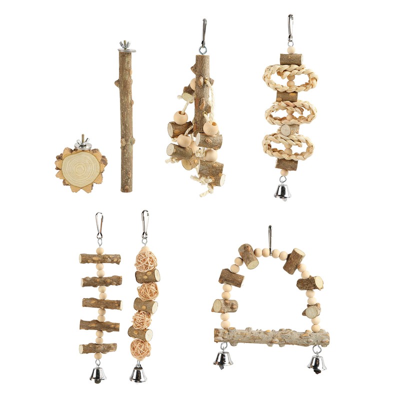 Bird Chewing Toys Hanging Natural Wood Parrot Swing Chewing Toys