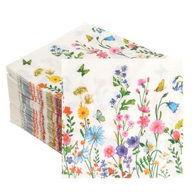 200Pcs Floral Paper Napkin Disposable Bathroom Napkins Guest Spring Flower Paper Napkins Decorative Wild Flower Hand Towels for Bathroom Wedding Birthday Party Baby Shower
