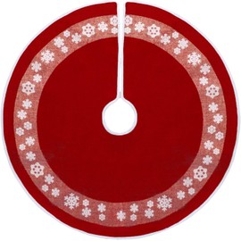 HOHOTIME Christmas Tree Skirt, 30 in Red Burlap Tree Skirt with Snowflakes and Gold Glitter Circles, Home Decor for Christmas Tree, Indoor Christmas Holiday Decorations