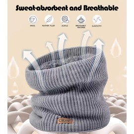 Oliumt Kids Winter Knitted Infinity Scarf Polar Fleece Neck Warmer (Dark Grey, Pink)