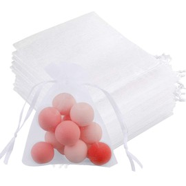 HuaJiao Pack of 100 Organza Bags Small Organza Bags Christmas White Jewellery Bags Gift Bag Drawstring Advent Calendar for Filling (7 x 9 cm)
