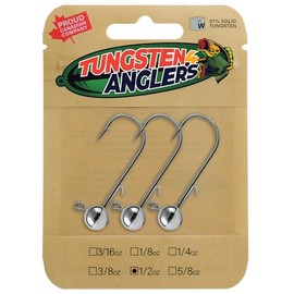 Tungsten 4 Anglers - 97% Pure Tungsten Forward Facing Live Sonar Ball Jig Head | 1/8, 3/16, 1/4, 3/8, 1/2oz. Damiki Rig Jig Heads | Bass, Walleye, Pike, Perch Fishing (Naked, 1/2oz. 3/0)