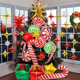 46Pcs Merry Christmas Candy Foil Balloons, Christmas/Birthday Decorations Xmas Party Supplies, Christmas Balloons Garland Arch Kit, Cane Swirl Mylar Candies Balloons, Winter New Year Holiday Party