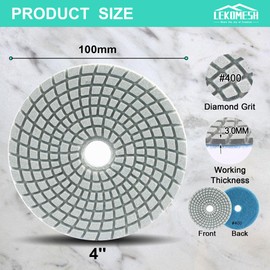 Diamond Wet Polishing Pads Set LEKOMESH - 6 Pieces 100 mm Diamond Polishing Pads for Granite, Marble, Artificial Stone, Quartz, #50-#3000 Polishing Sponge for Grinders or Polishers
