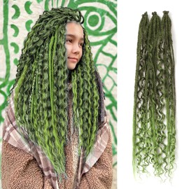24 Inch Synthetic Dreadlock Extensions Hippie Single Ended Dreads 0.6 cm Width Loc Extensions Reggae Style Crochet Hair for Women (T1B/Green, 3 Styles Mixed 24 Inch(6 Strands))