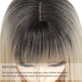 PARXITN Wig for Women 60 cm Long Straight Hair Wigs with Fringes Ombre Blonde Fashion Natural Looking Synthetic Hair Wig for Daily Party Wear