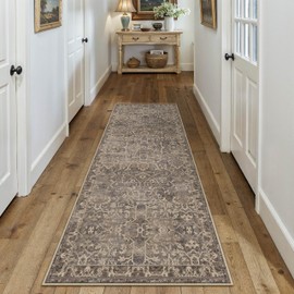 HUGEAR 2x6 Runner Rug Hallway Retro Brown Machine Washable Vintage Floral Low Pile Carpet Vacuumable Distressed Long Throw Rug Bedroom Office Bathroom Kitchen Laundry Non Slip Soft Lightweight