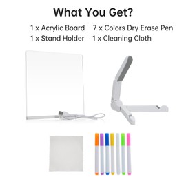 Acrylic Dry Erase Board with Light 15x15cm Writing Board for Desktop Note Memo Whiteboard Notepad Reusable LED Letter Massage Boards for Personal Creative Use with 7 Colors Pen for Office School Home Restaurant Coffee Shop