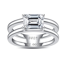 AimiIee Emerald Cut Moissanite Wedding Engagement Rings for Unisex Couples Women Men 2CT D Color VVS1 Clarity 925 Sterling Silver Promise Anniversary Rings with Certificate Size 6