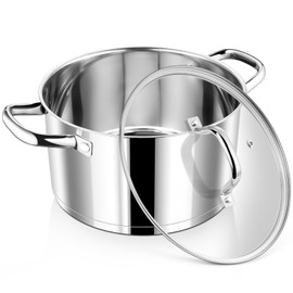 P&P CHEF 6 Quarts Cooking Stock Pot with Lid, Stainless Steel Stockpot Induction Pot for Soup, Tri-Ply Bottom & Clear Glass Lid & Double Handle, Dishwasher Safe
