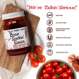 Bone Suckin' Sauce Spicy Sweet Southern BBQ Sauce, Gluten-Free, Non-GMO, Kosher, Sweetened with Cane Sugar & Molasses (1 Pack, Spicy Sweet Southern)