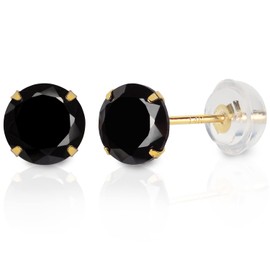 DORO KIMI 14k real solid Yellow Gold black cz Stud chunky Earrings for women black Cubic Zirconia with 14k gold silicone earring flat backs (Black, 6mm)