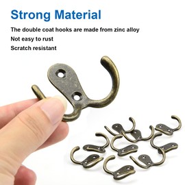 Tslinc Set of 10 Coat Hooks, Vintage, Solid Antique Double Hooks, Retro Hooks, Wall Metal Hat Hooks, Coat Hooks for Coat Hooks, Kitchen, Cabinet, Bathroom (Vintage Bronze)