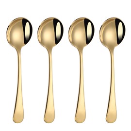 Mafier 7" Round Soup Spoons Set of 4,18/10 Stainless Steel Heavy Duty with Deep Bowl,Fine Mirror Polished,Dishwasher Safe(Gold)