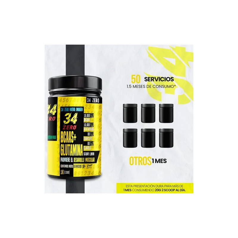 Aminoácidos Bcaas Glutamina 34 Zero 1kg Varios Sabores