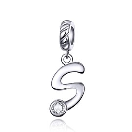 LaMenars Letter Dangle Bead Charms Initial Alphabet A-Z 925 Sterling Silver Zirconia fits European Charm Bracelets & Necklaces