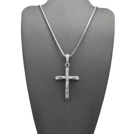 NYFASHION101 Crucifix Jesus on Rugged Cross Pendant Pendant with 3mm Box Chain Necklace, Silver-Tone, 24"