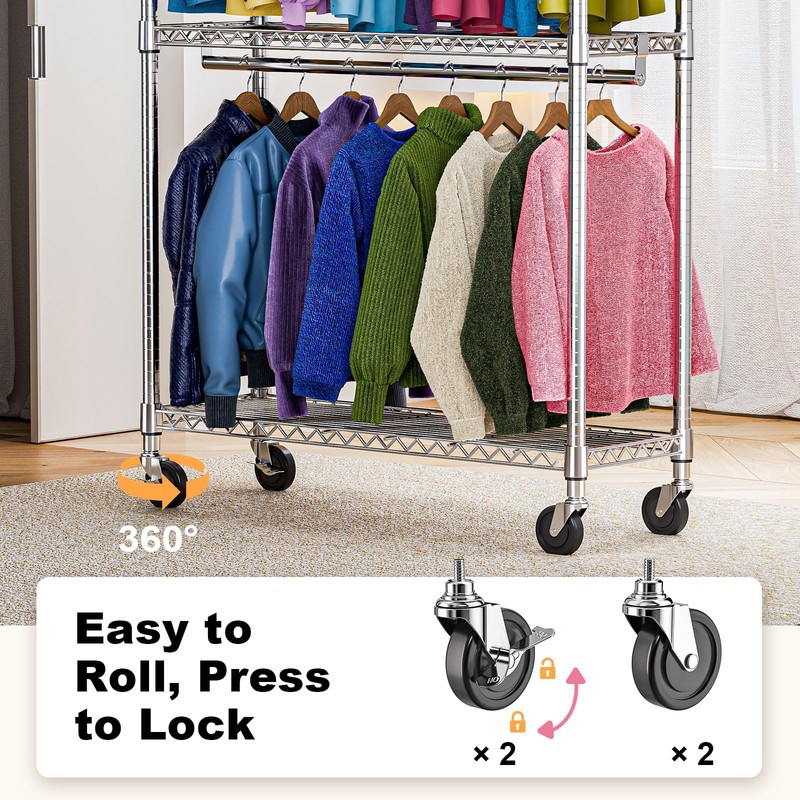 M MZG Heavy Duty Rolling Garment Rack 3 Tiers Adjustable