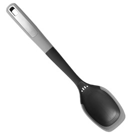 Multi-Functional Silicone Edge Cooking Spoon with Herb Stripper & Engraved Measurements – Heat Resistant, Dishwasher Safe, Non-Scratch Cookware Spoon, Grey