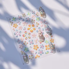 Blumen Nagel-Sticker für Nagelkunst, farbenfrohe Frühlings- und Sommerblumen Nageldecal, 5D Relief selbstklebend mit Design, fünfblättrige Blumen Nagelcharme für Frauen