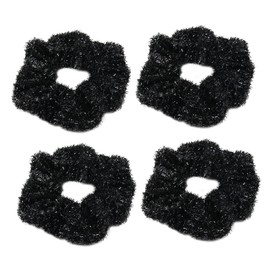 Sequins Christmas Performance Hair Scrunchies Hair Bobbles Metallic Elastics Ponytail Holders Hair Wrist Ties Bands Cloth Scrunchies for Show Gym Dance Party Club Girl 4 Pcs (Black)