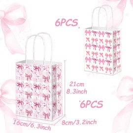 BACH AND BOUJEE 12 PCS Pink Bow Party Favor Bags with Handles Coquette Pink Bow Goodie Gift Bag Candy Treat Boxes for Girls Birthday Decorations Bridal Baby Shower Wedding Party Supplies