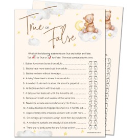 20 x True or False Baby Shower Game – Unisex Neutral Teddy Bear Design (20 Guest Cards + 1 Card of Answers for The Host + Winner Certificate) - Made in The UK
