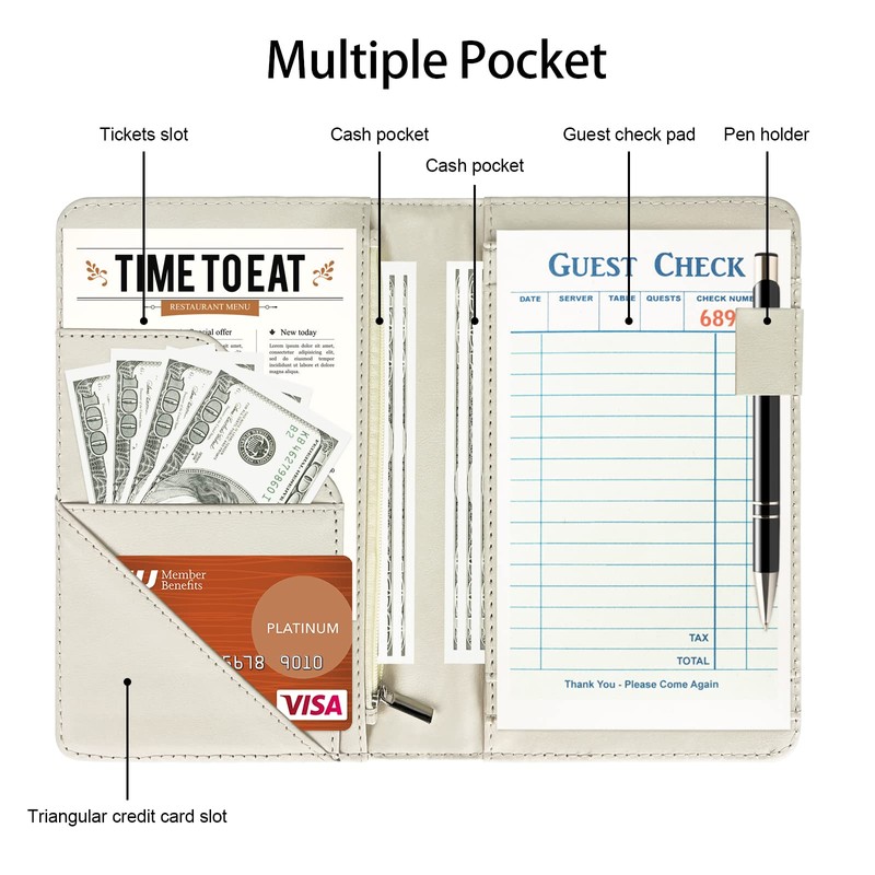 Server Books for Waitress, Waitress/Waiter Book Organizer with Zipper Pouch,