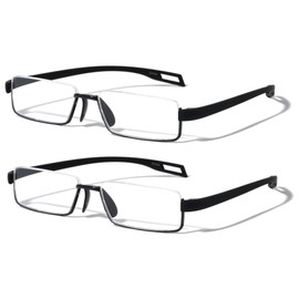 V.W.E. 2 Pairs Featherweight Slim Half Rim Memory Flex Reading Glasses With Anti-reflective AR Coating (2 Black, 3.00, multiplier_x)