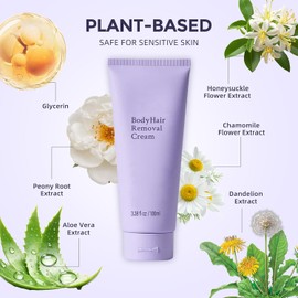 Hair Removal Cream for Women, Plant-Based Sensitive Skin Formula, Fast-Acting Gentle Depilatory for Legs/Arms/Underarms/Stomach/Bikini Line, 2-in-1 Hair Removal + Moisturizing (3.38 Fl Oz (Pack of 1))