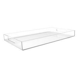Vale Arbor Clear Acrylic Serving Tray for Vanity, Bathroom, Ottoman, Desk and Décor with Handles (Rectangle, Large)