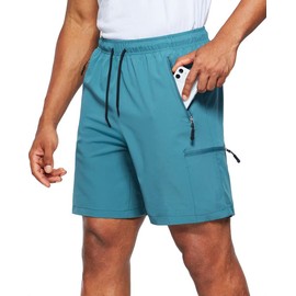 Viodia - Pantalones cortos de senderismo para hombre, elásticos, de secado rápido, ligeros para hombres, pantalones cortos deportivos de pesca, con bolsillos, Azul, Large