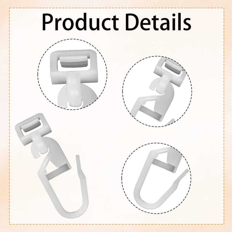 SSKHE Practical Curtain Hooks Plastic White Curtain Track Sliders Folding