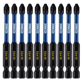 10 x Rennie Tools 75mm Long PZ2 Impact Screwdriver Driver Bits Set. Heavy Duty PoziDriv POZI No.2 Magnetic Screwdriver Bit Set. PZ2 Impact Driver Bits Pozidrive Screw Accessories. Black Oxide Coated