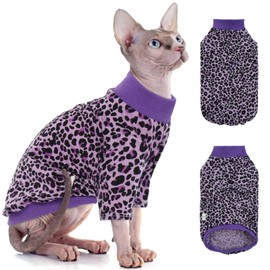 BRKURLEG Sphynx Hairless Cats Shirt Puppy Clothes Soft Cotton T-Shirts Cat Vest Pet Clothes, Round Collar Vest Kitten Shirts, Cute Cats Pajamas(Purple, S)