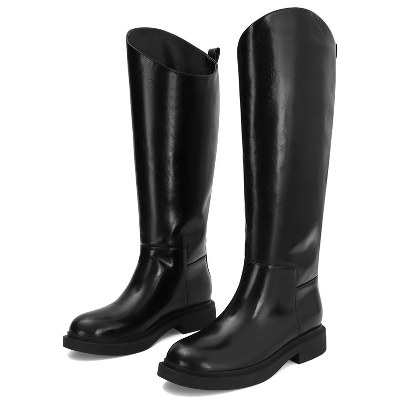 ZJGZF Black Knee High Boots for Women Low Flat Heel