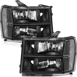 LSAILON Headlight Assembly Replacement Fit 2007-2013 For GMC Sierra 1500 Black Housing Clear Reflector Driver and Passenger Side