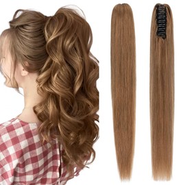 TESSHAIR Claw Clip In Ponytail Extension, 100% Human Hair Ponytail Extension, No Tangle & Smooth, 120g, 22 Inch #Light Brown