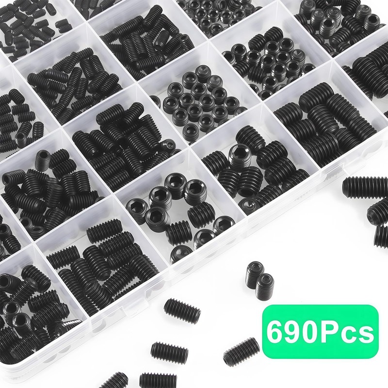Zmbroll 690Pcs Black Set Screws Metric M3M4M5M6M8 Allen Head Socket