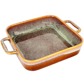 jinsongdafa Square Casserole Dish, 1.8 Qt Ceramic Au gratin Baking Dish with Handles, Or for mixing, salad, pasta plate, Best gift for those who love baking, Microwave, Oven safe